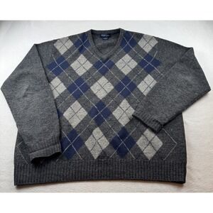 Mens Toscano Gray LambsWool V Neck Dressy Sweater Size L Large